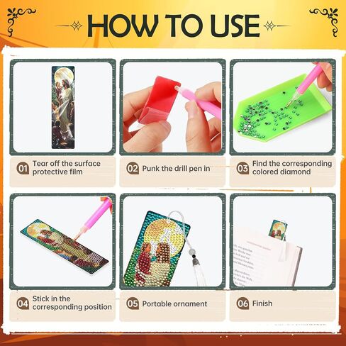 Dragon Diamond Art Painting Bookmarks - 6 Pcs DIY Diamond Painting Bookmarks Kits with Tassel Gem Art Craft Supplies with Flower Pattern Birthday Holiday Gift for Adults Beginners Book Lover in Saudi Arabia