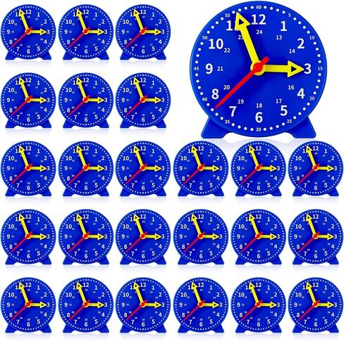 Batiyeer 24 Pcs Teaching Clock Kit for Kids to Tell Time Teaching Mini Geared Clock for Kids Basic Math Development Teacher and Classroom Supplies, 4 Inch(Yellow) in Saudi Arabia