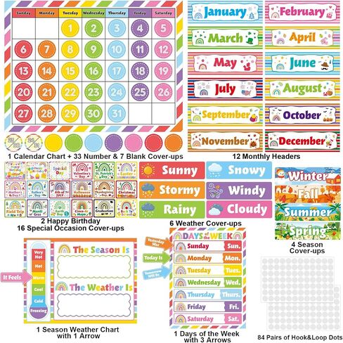 Rainbow Classroom Calendar Bulletin Board Set Colorful Calendar Bulletin Board Set for Rainbow Classroom Decoration with Hook and Loop Dot Stickers in Saudi Arabia
