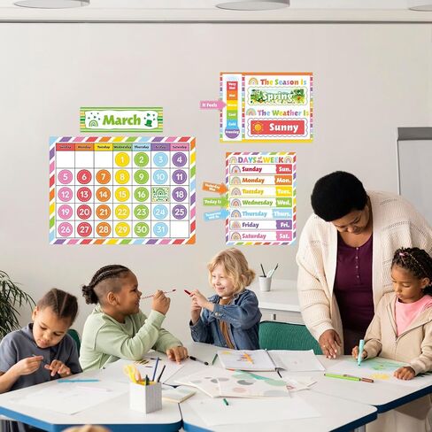 Rainbow Classroom Calendar Bulletin Board Set Colorful Calendar Bulletin Board Set for Rainbow Classroom Decoration with Hook and Loop Dot Stickers in Saudi Arabia