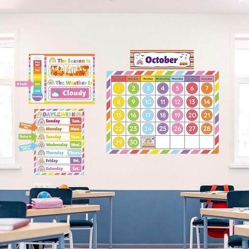 Rainbow Classroom Calendar Bulletin Board Set Colorful Calendar Bulletin Board Set for Rainbow Classroom Decoration with Hook and Loop Dot Stickers in Saudi Arabia
