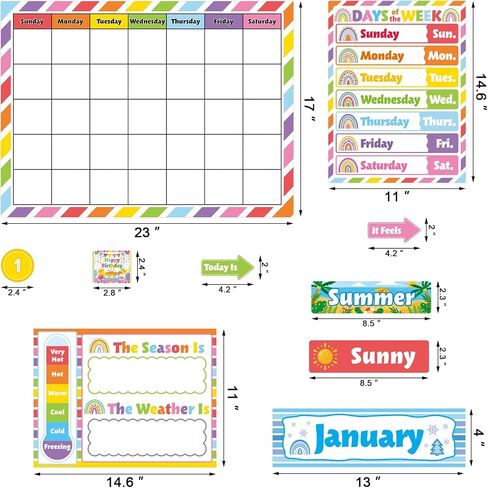 Rainbow Classroom Calendar Bulletin Board Set Colorful Calendar Bulletin Board Set for Rainbow Classroom Decoration with Hook and Loop Dot Stickers in Saudi Arabia