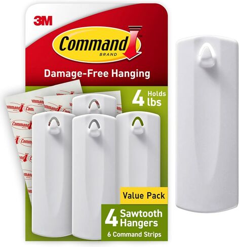 Command Sawtooth Picture Hangers, Damage Free Hanging Frame Hangers, No Tools Wall Hooks for Hanging Sawtooth Frames in Living Spaces, 8 White Picture Frame Hangers and 16 Command Strips in Saudi Arabia