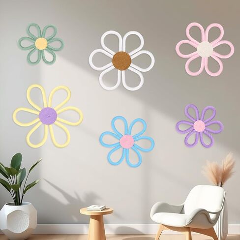 Wyzcttd 6 PCS Boho Style Decortations recurations regations macrame daisy flowers في ثلاثة أحجام مثالية لديكور غرفة بوهو في المنزل البوهيمي أو النوم (Daisy Flower-1) in Kuwait