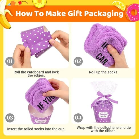 HAPPYPOP Donut Socks Women, Donut Gifts Donut Lover Gifts, Purple Fuzzy Cupcake Socks If You Can Read This, Christmas Stocking Stuffers in Kuwait