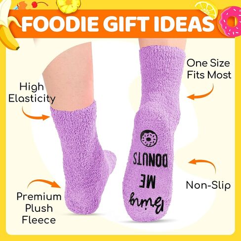 HAPPYPOP Donut Socks Women, Donut Gifts Donut Lover Gifts, Purple Fuzzy Cupcake Socks If You Can Read This, Christmas Stocking Stuffers in Kuwait