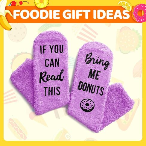HAPPYPOP Donut Socks Women, Donut Gifts Donut Lover Gifts, Purple Fuzzy Cupcake Socks If You Can Read This, Christmas Stocking Stuffers in Kuwait