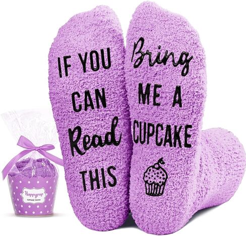 HAPPYPOP Donut Socks Women, Donut Gifts Donut Lover Gifts, Purple Fuzzy Cupcake Socks If You Can Read This, Christmas Stocking Stuffers in Kuwait