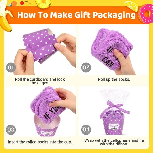 HAPPYPOP Donut Socks Women, Donut Gifts Donut Lover Gifts, Purple Fuzzy Cupcake Socks If You Can Read This, Christmas Stocking Stuffers in Kuwait
