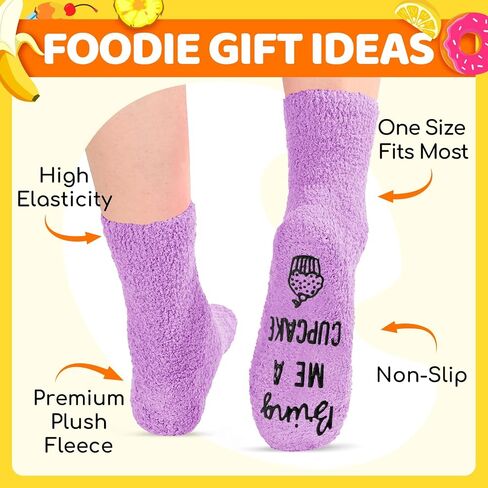 HAPPYPOP Donut Socks Women, Donut Gifts Donut Lover Gifts, Purple Fuzzy Cupcake Socks If You Can Read This, Christmas Stocking Stuffers in Kuwait