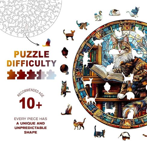 Wooden Puzzles for Adults - Challenging Dreamy Tabby Cat Adult Puzzle, Unique Animal Shaped Wooden Jigsaw Puzzles for Adults, Creative Gifts Family Games 8.5 * 6 in 100pcs in Saudi Arabia