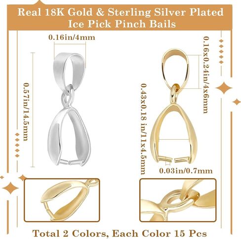 Beebeecraft 30Pcs 925 Sterling Silver Plated Pinch Clip Bail Clasp Ice Pick Pinch Bails for Pendants Connectors Bails for Necklace in DIY Jewelry Making in Saudi Arabia