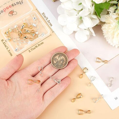 Beebeecraft 30Pcs 925 Sterling Silver Plated Pinch Clip Bail Clasp Ice Pick Pinch Bails for Pendants Connectors Bails for Necklace in DIY Jewelry Making in Saudi Arabia