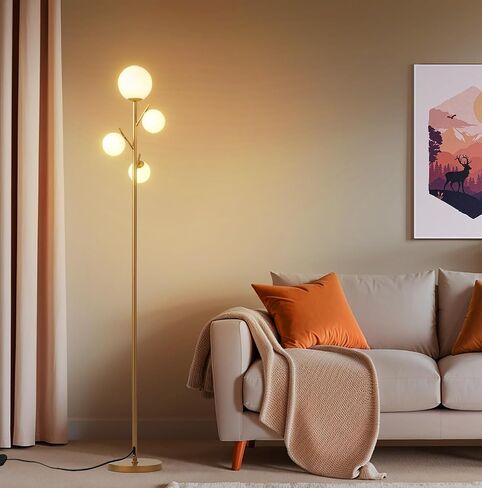 Fiqevs 4 Globe Pink Floor Lamp, Modern Standing Lamp with Frosted Glass Ball Lampshade & 3000K LED Bulbs, Mid Century Contemporary Tall Lamp for Living Room, Bedroom in Saudi Arabia