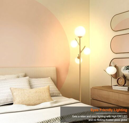 Fiqevs 4 Globe Pink Floor Lamp, Modern Standing Lamp with Frosted Glass Ball Lampshade & 3000K LED Bulbs, Mid Century Contemporary Tall Lamp for Living Room, Bedroom in Saudi Arabia