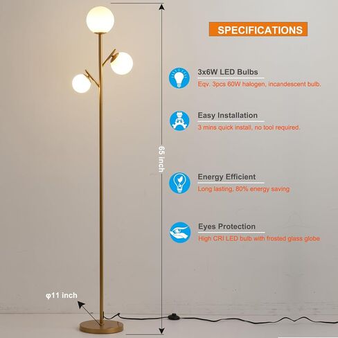 Fiqevs 4 Globe Pink Floor Lamp, Modern Standing Lamp with Frosted Glass Ball Lampshade & 3000K LED Bulbs, Mid Century Contemporary Tall Lamp for Living Room, Bedroom in Saudi Arabia