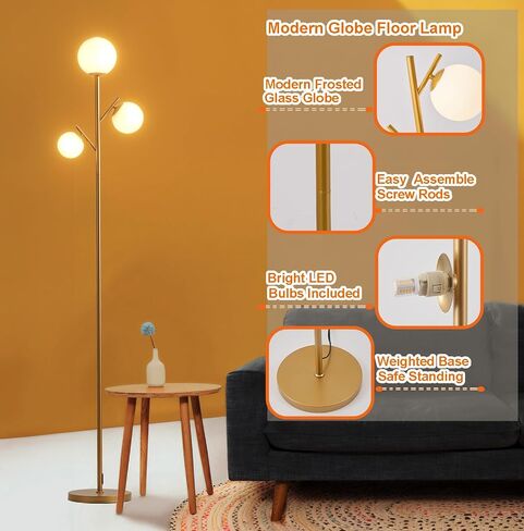 Fiqevs 4 Globe Pink Floor Lamp, Modern Standing Lamp with Frosted Glass Ball Lampshade & 3000K LED Bulbs, Mid Century Contemporary Tall Lamp for Living Room, Bedroom in Saudi Arabia