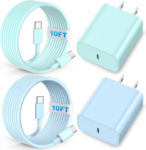 متوافق مع شاحن iPhone 16/15 ، 20W مكعبات شاحن الشاحن السريع شحن الجدار مع 6/10 قدم USB C إلى USB C كابل متوافق مع iPhone 16/Plus/Pro Max/15/Plus/Pro Max/iPad Pro Black 2Pack in Kuwait