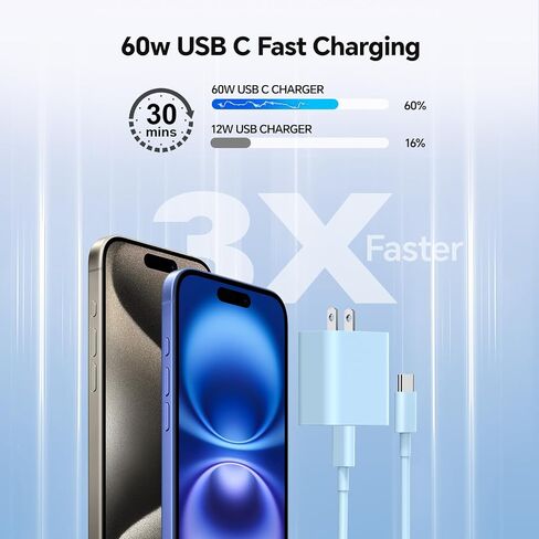 متوافق مع شاحن iPhone 16/15 ، 20W مكعبات شاحن الشاحن السريع شحن الجدار مع 6/10 قدم USB C إلى USB C كابل متوافق مع iPhone 16/Plus/Pro Max/15/Plus/Pro Max/iPad Pro Black 2Pack in Kuwait