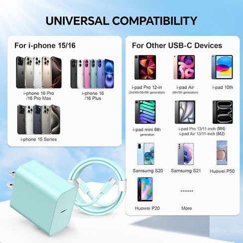 متوافق مع شاحن iPhone 16/15 ، 20W مكعبات شاحن الشاحن السريع شحن الجدار مع 6/10 قدم USB C إلى USB C كابل متوافق مع iPhone 16/Plus/Pro Max/15/Plus/Pro Max/iPad Pro Black 2Pack in Kuwait