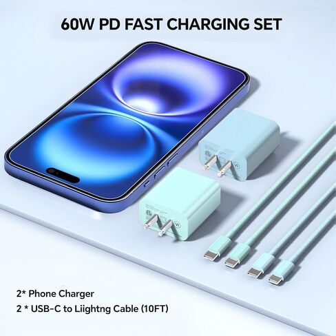 متوافق مع شاحن iPhone 16/15 ، 20W مكعبات شاحن الشاحن السريع شحن الجدار مع 6/10 قدم USB C إلى USB C كابل متوافق مع iPhone 16/Plus/Pro Max/15/Plus/Pro Max/iPad Pro Black 2Pack in Kuwait