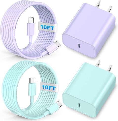 متوافق مع شاحن iPhone 16/15 ، 20W مكعبات شاحن الشاحن السريع شحن الجدار مع 6/10 قدم USB C إلى USB C كابل متوافق مع iPhone 16/Plus/Pro Max/15/Plus/Pro Max/iPad Pro Black 2Pack in Kuwait