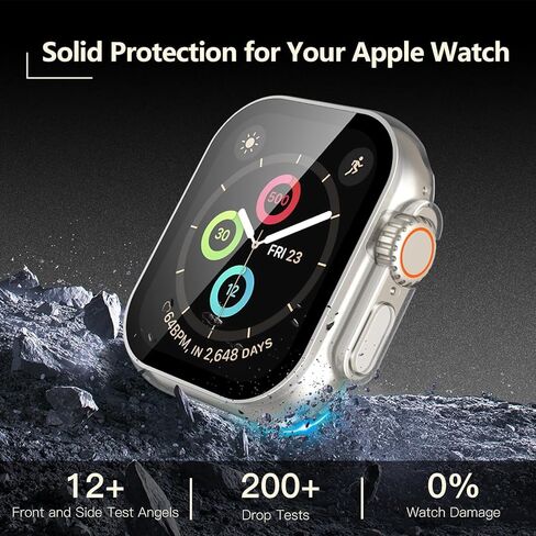 JULK [2-Pack Waterproof Anti-Fog Case for Apple Watch Ultra/Ultra 2 2024, Built in 9H Glass Screen Protector, Full Protective Hard PC Face Cover for iWatch 49mm, Swim & Shower Safe, Transparent in Kuwait