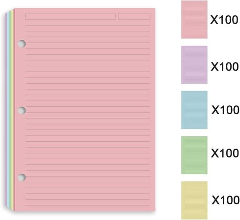 (3 Pack) A5 Filler Paper, 3 Hole Notebook Refills Paper for 3 Ring Refillable Binder, 110 Gsm 5-Color Loose Leaf Planner Refill Paper, Blank, Color Paper, 300 Sheets/600 Pages, 5.7x8.3 Inch in Saudi Arabia