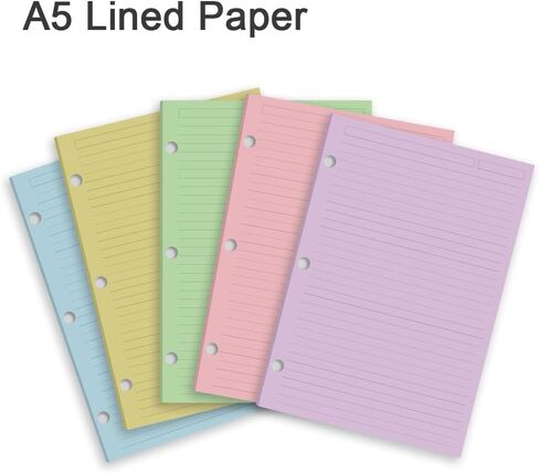 (3 Pack) A5 Filler Paper, 3 Hole Notebook Refills Paper for 3 Ring Refillable Binder, 110 Gsm 5-Color Loose Leaf Planner Refill Paper, Blank, Color Paper, 300 Sheets/600 Pages, 5.7x8.3 Inch in Saudi Arabia