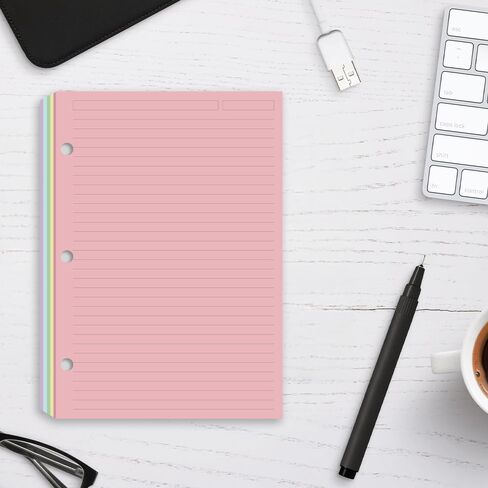 (3 Pack) A5 Filler Paper, 3 Hole Notebook Refills Paper for 3 Ring Refillable Binder, 110 Gsm 5-Color Loose Leaf Planner Refill Paper, Blank, Color Paper, 300 Sheets/600 Pages, 5.7x8.3 Inch in Saudi Arabia