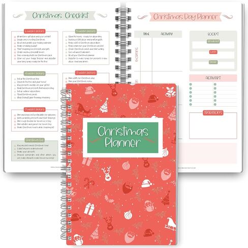 Christmas Planner - Holiday Checklist, To Do List, Budget, Food Menu & Shopping List for Xmas (Pink) in Saudi Arabia