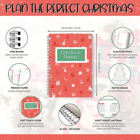 Christmas Planner - Holiday Checklist, To Do List, Budget, Food Menu & Shopping List for Xmas (Pink) in Saudi Arabia