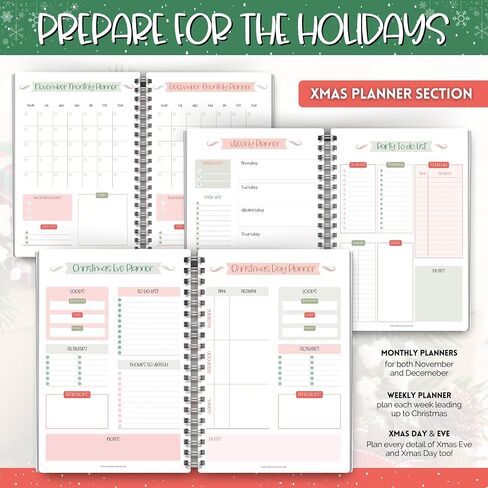 Christmas Planner - Holiday Checklist, To Do List, Budget, Food Menu & Shopping List for Xmas (Pink) in Saudi Arabia