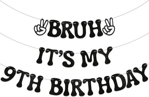 Bruh It's My 13th Birthday Banner - Boy Bday Party Decor, Teen Boy Party Sign, Funny 13th Bruh Birthday Bunting Black Glitter in Saudi Arabia