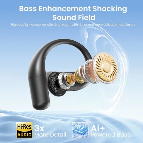 فتحات سماعات الأذن المفتوحة براعم الأذن Bluetooth 58 ساعة وقت الأذن اللاسلكي مع earhooks IPX7 مقاومة للماء التحكم في الهواء توصيل السماعات الرياضية بلوتوث 5.3 سماعات للأذن للتمرين يركض أبيض in Kuwait