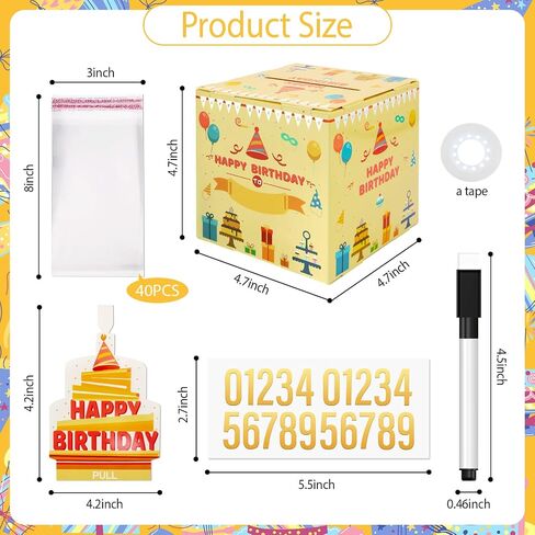 Blue Gift Box with 40Pcs Transparent Bags Pull Out Surprise Money Box for Happy Birthday Day Card and DIY Stickers for Any Age A Fun Way to Give Cash to Family and Friends in Saudi Arabia