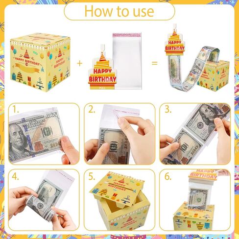 Blue Gift Box with 40Pcs Transparent Bags Pull Out Surprise Money Box for Happy Birthday Day Card and DIY Stickers for Any Age A Fun Way to Give Cash to Family and Friends in Saudi Arabia