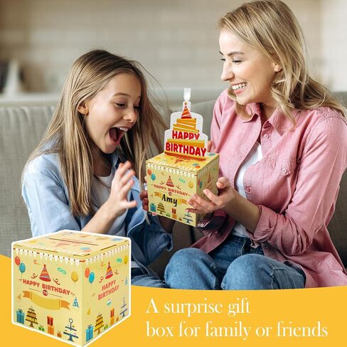 Blue Gift Box with 40Pcs Transparent Bags Pull Out Surprise Money Box for Happy Birthday Day Card and DIY Stickers for Any Age A Fun Way to Give Cash to Family and Friends in Saudi Arabia