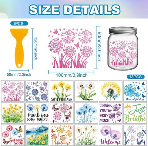 GLOBLELAND 18Pcs Lavender Rub on Transfer 3.9x3.6inch Colorful Butterfly Woman Coffee Bird Book Home Decals Flowers Cup Transfer Decals for Furniture Vase Glass Art Crafts Decorations in Saudi Arabia