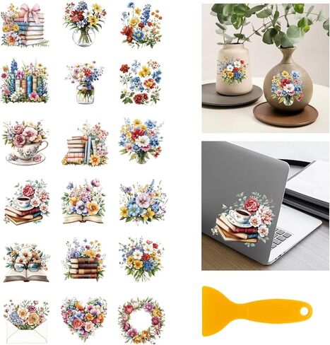 GLOBLELAND 18Pcs Lavender Rub on Transfer 3.9x3.6inch Colorful Butterfly Woman Coffee Bird Book Home Decals Flowers Cup Transfer Decals for Furniture Vase Glass Art Crafts Decorations in Saudi Arabia