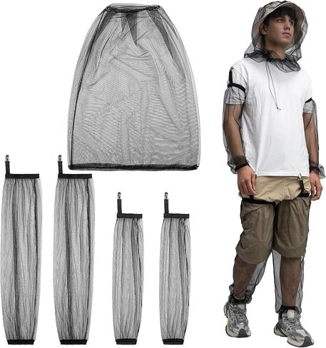 5 Pcs Mosquito Netting Suit-Extra Large Mosquito Head Net Mesh,Arm and Leg Sleeves-Mosquito Protection Suit for Men Women Camping Hiking Fishing in Kuwait