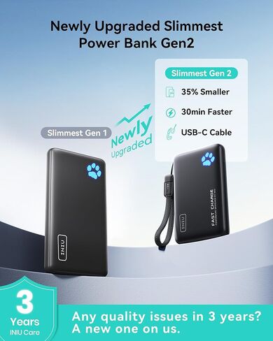 INIU Portable Charger, 22.5W 10000mAh Slim Power Bank, Fast Charging Mini Battery Pack, Travel Trip Accessories Flight Cruise Ship Essentials for College Students Travelers Teen Boys Girls, Blue in Kuwait