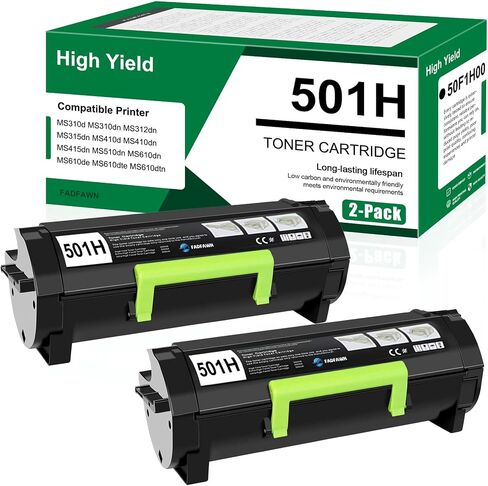 50F1H00 Black High Yield Toner Cartridge(2-Pack) Compatible 501H 50F1H00 Toner Cartridge use for Lexmark MS310dn MS312dn MS315dn MS410dn MS415dn MS510dn MS610dn Printer in Saudi Arabia