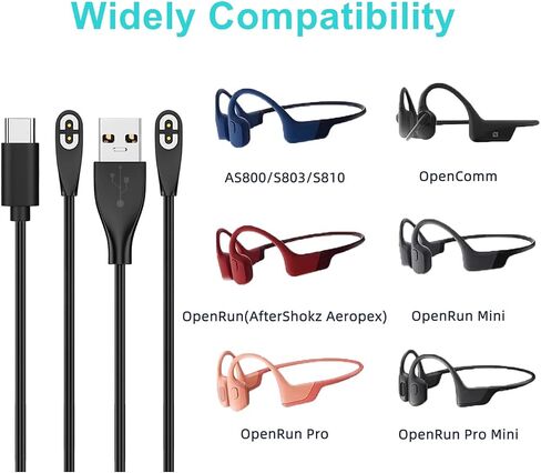 Weishan 2 -Pack شحن كابل لما بعد شوكز Aeropex AS800 ، Shokz OpenRun Pro ، OpenRun ، OpenRun Mini ، Opencomm Headute Headpoons - USB و USB C إلى حبال الشاحن المغناطيسي ، 3.3 قدم in Kuwait