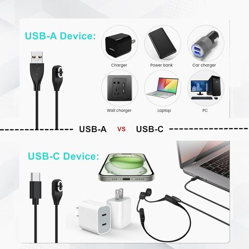 Weishan 2 -Pack شحن كابل لما بعد شوكز Aeropex AS800 ، Shokz OpenRun Pro ، OpenRun ، OpenRun Mini ، Opencomm Headute Headpoons - USB و USB C إلى حبال الشاحن المغناطيسي ، 3.3 قدم in Kuwait