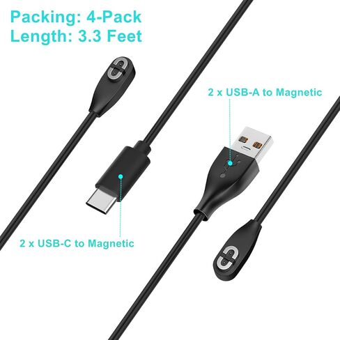 Weishan 2 -Pack شحن كابل لما بعد شوكز Aeropex AS800 ، Shokz OpenRun Pro ، OpenRun ، OpenRun Mini ، Opencomm Headute Headpoons - USB و USB C إلى حبال الشاحن المغناطيسي ، 3.3 قدم in Kuwait