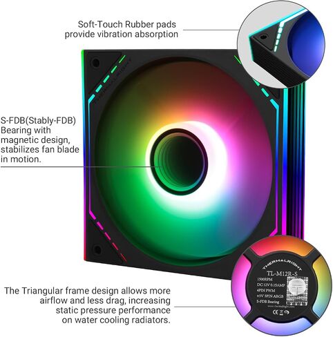 مروحة CPU ThermalRight TL-M12RW-S 120 مم ARGB ، مع سرعة 1500 دورة في الدقيقة ، مروحة مقلوبة PWM هادئة 4Pin in Kuwait