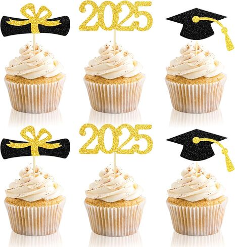 MEMOVAN 2025 Graduation Cupcake Toppers Glitter Class of 2025 Cupcake Topper 2025 Congrats Grad Cap Diploma Cupcake Picks Grad Cap Food Appetizer Picks For 2025 Graduation Theme Party Supplies-24pcs in Saudi Arabia
