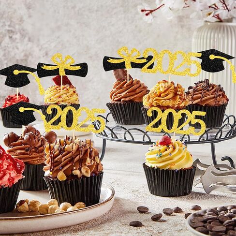 MEMOVAN 2025 Graduation Cupcake Toppers Glitter Class of 2025 Cupcake Topper 2025 Congrats Grad Cap Diploma Cupcake Picks Grad Cap Food Appetizer Picks For 2025 Graduation Theme Party Supplies-24pcs in Saudi Arabia