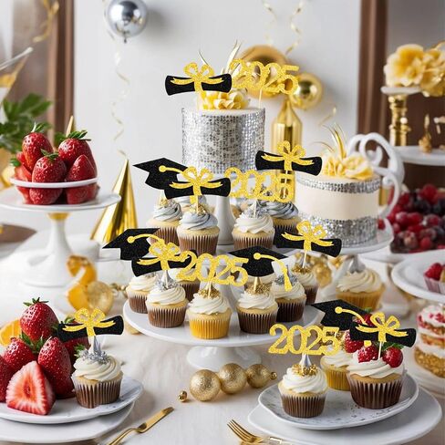 MEMOVAN 2025 Graduation Cupcake Toppers Glitter Class of 2025 Cupcake Topper 2025 Congrats Grad Cap Diploma Cupcake Picks Grad Cap Food Appetizer Picks For 2025 Graduation Theme Party Supplies-24pcs in Saudi Arabia